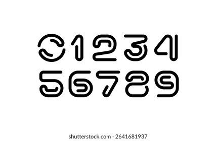 Modern numbers set, trendy numerals 1,2,3,4,5,6,7,8,9 made segment rounded line, vector illustration 10EPS