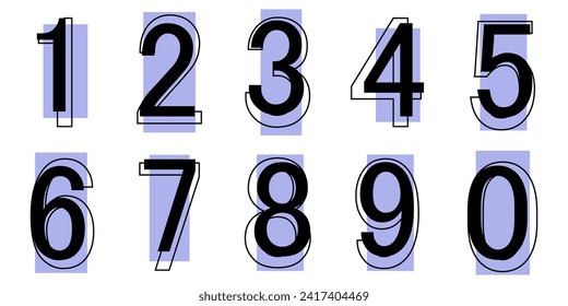 Modern numbers with shapes for design or discounts from 0 to 9. Vector illustration isolated on white background.