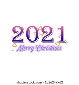 Modern numerous 2021 and text merry Christmas with gold decorations and creative gradient effects isolated on white background.