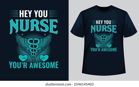 A modern nurse-themed t-shirt design featuring and stylized.