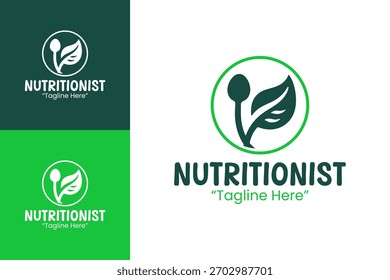 Modern nutritionist emblem using leaf and heart motif for wellness professionals.