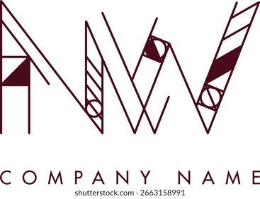 Logotipo NW moderno com um monograma dentro de um quadro circular em estilo minimalista, ideal para a marca. O design mostra formas abstratas com linhas limpas, enfatizando elegância e profissionalismo.