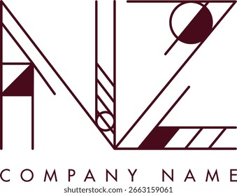 Modern NZ logo featuring a monogram within a circular frame in minimalist style, ideal for branding. The design showcases abstract shapes with clean lines emphasizing elegance and professionalism.