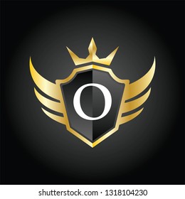 Modern O Shield Crown Wing Logo  Illustration, Vector.