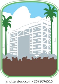 Design de objetos moderno com formas criativas e composição balanceadaUm design de crachá criativo inspirado na natureza e em aventuras ao ar livre — ideal para projetos de marca, visualização de produtos e arte digital.