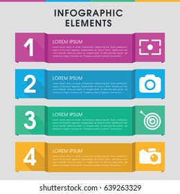 Modern objective infographic template. infographic design with objective icons includes target, camera. can be used for presentation, diagram, annual report, web design.