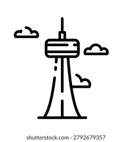 Modern observation tower icon with hand drawn outline style