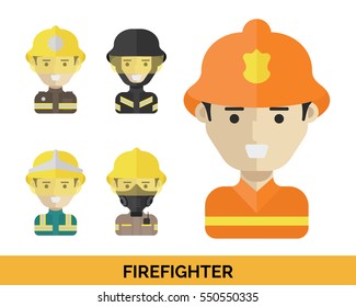 Modern Occupation People Avatar Set - Firefighter Uniform