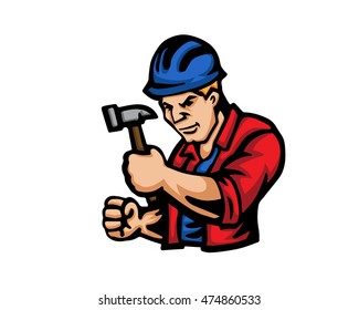 Modern Occupation People Cartoon Logo - Construction Worker