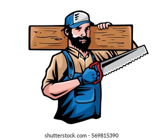 Modern Occupation People Cartoon Logo - Carpenter