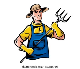 Modern Occupation People Cartoon Logo - Farmer