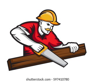 Modern Occupation People Cartoon Logo Illustration - Carpenter