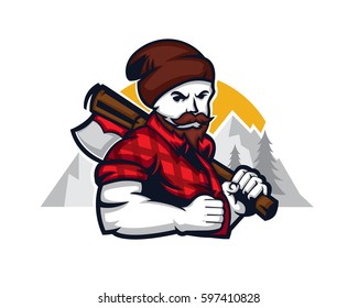 Modern Occupation People Cartoon Logo Illustration - Lumberjack