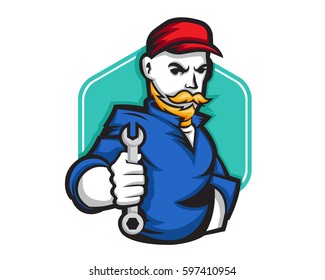 Modern Occupation People Cartoon Logo Illustration - Mechanic