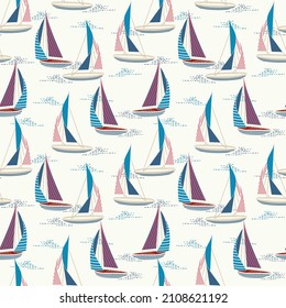 Modern ocean beach wind surfing illustration sailboat with stripes seamless pattern Vector EPS10,Design for fashion , fabric, textile, wallpaper, cover, web , wrapping and all prints on white