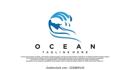 Modelo de logotipo oceánico moderno, ilustración de agua simple para el Vector Premium de negocios