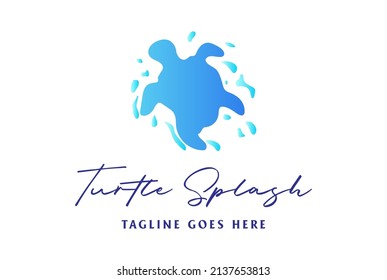 Modern Ocean Turtle Water Wave Splash Logo Design Vector