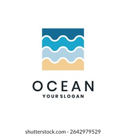 Modern ocean wave logo design with ocean and beach concept