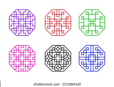 Modern Octagon Chinese Window Frame, Vector Art