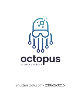 Logo de la combinación de pulpo y panel de circuitos modernos. Es adecuado para uso de logotipos tecnológicos.