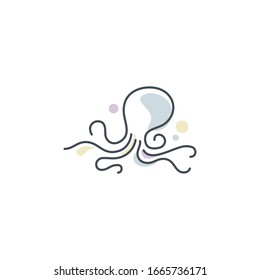 Modern Octopus Cuttlefish Squid Tentacles Logo with simple minimalist line art monoline style