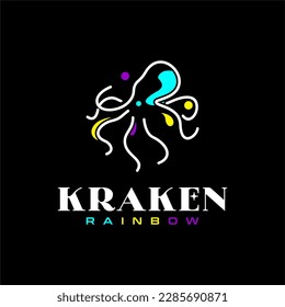 Modern Octopus Kraken Squid Tentacles Logo with simple minimalist line art and colorful