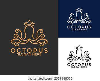 Moderne Tintenfisch Tintenfisch Tentakel mit Crown Logo Vektor, Creative Octopus in einfachen minimalistischen Linie Kunst Logo Design-Vorlage