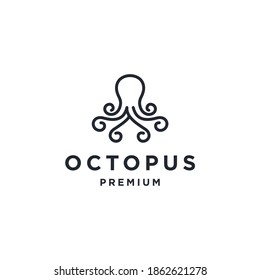 Modern Octopus Squid Tentacles Logo in simple minimalist line art monoline outline style, elegant geometric octopus logo Vector