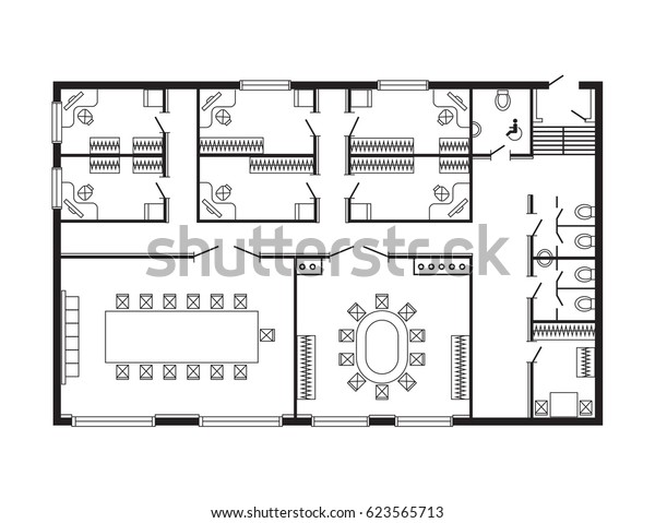 Modern Office Architectural Plan Interior Furniture Stock Vector