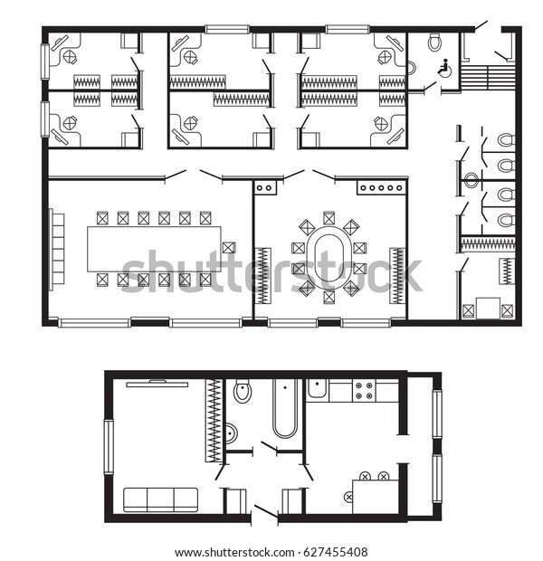 Modern Office Architectural Plan Interior Furniture 스톡 벡터(로열티 프리) 627455408