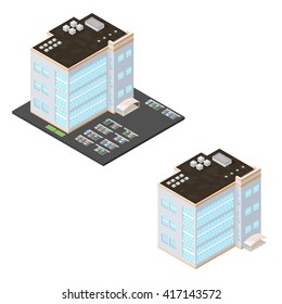 Modern office and big business icon. Isometric vector illustration Office or business buildings. Large isometric office and place of work.