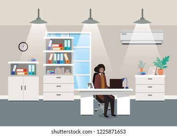 modern office with black businessman sitting