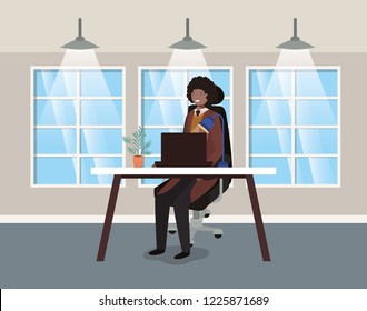 modern office with black businessman sitting