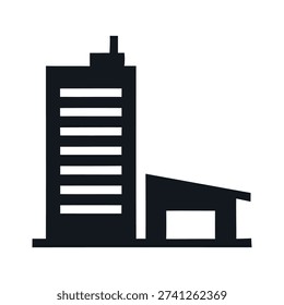 Modern Office Building and Annex Structure Illustration