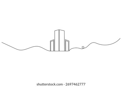 Arquitectura moderna del edificio de oficinas una línea que dibuja el arte de contorno mínimo