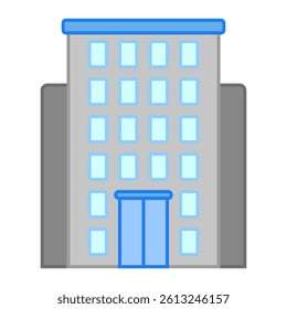 Modern office building. Blue window vector. Urban structure shape. Corporate tower symbol.