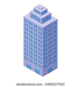 Modern office building with blue windows stands tall in an isometric view, perfect for architectural or urban design projects