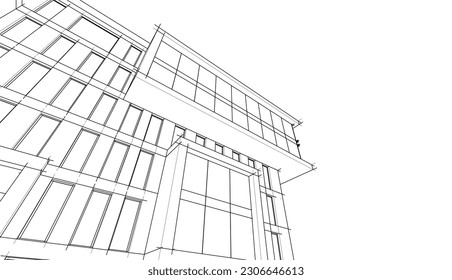 Diseño moderno de edificio de oficinas 3d