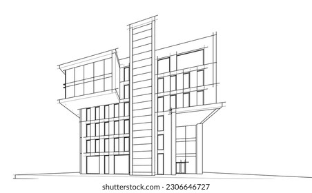 Diseño moderno de edificio de oficinas 3d