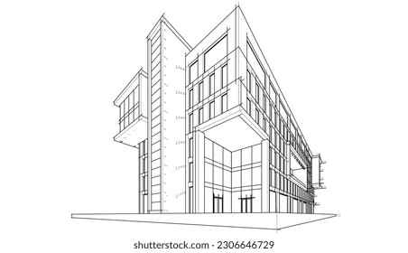 Diseño moderno de edificio de oficinas 3d