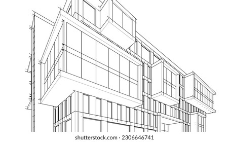 Diseño moderno de edificio de oficinas 3d
