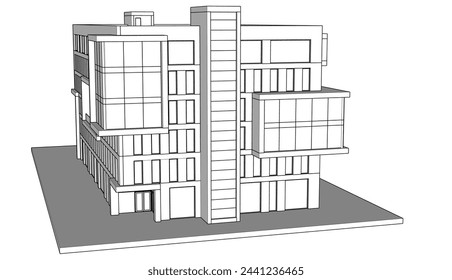  Modernes Bürogebäudekonzept 3D-Rendering