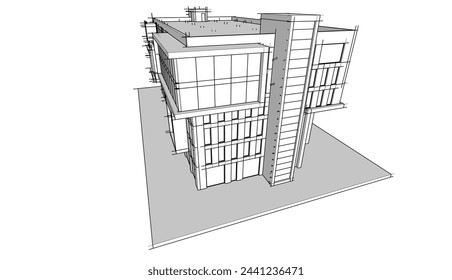  Modernes Bürogebäudekonzept 3D-Rendering