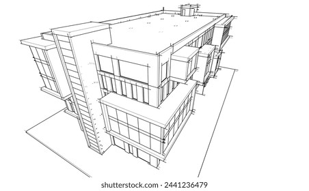  Concepto moderno de edificio de oficinas 3d renderizado