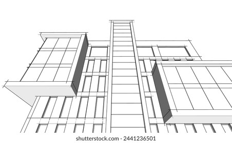  Concepto moderno de edificio de oficinas 3d renderizado