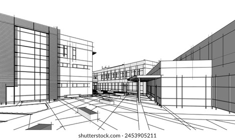 Modernes Bürogebäudekonzept 3D-Rendering
