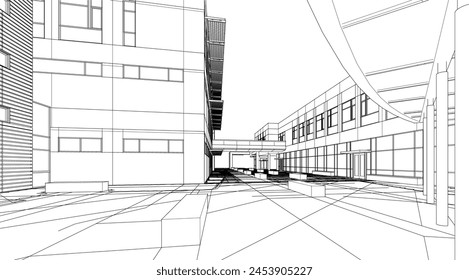 Concepto moderno de edificio de oficinas 3d renderizado