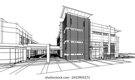 Concepto moderno de edificio de oficinas 3d renderizado