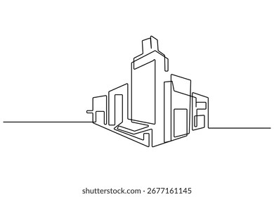 Ilustración de arte de línea continua de edificio de oficinas moderno
