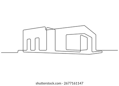 Modern office building continuous line art illustration
